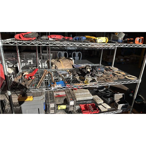 CHAIN PIPE CUTTER, CHAIN WRENCH, SAFETY LANYARDS, MASTERCRAFT ANGLE GRINDER & ASSTD. DISKS