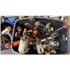 Image 3 : TOTE OF ASSORTED TOOLS: ASSORTED NAILERS & UTILITY STAPLERS, RYOBI ROUTER, HEDGE TRIMMER & MORE
