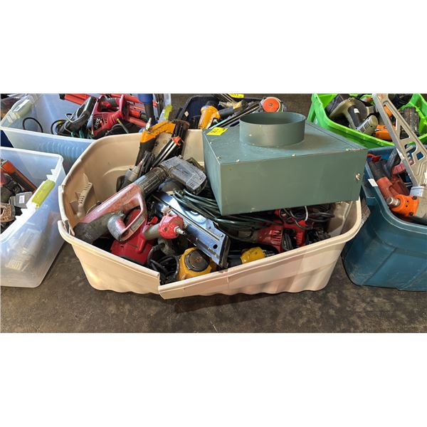 TOTE OF ASSORTED TOOLS: SENCO FRAMING NAILER, HILTI FASTENING TOOL, B & D SANDER POLISHER & MORE