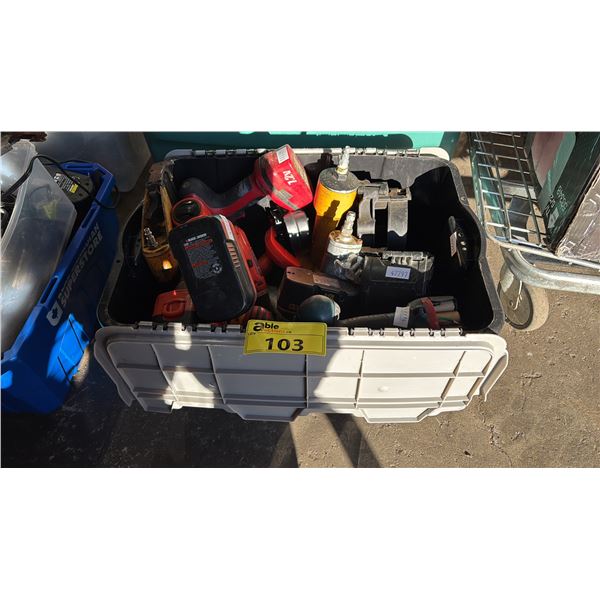 TOTE OF ASSORTED CORDLESS TOOLS: ASSORTED DRILLS & NAILERS