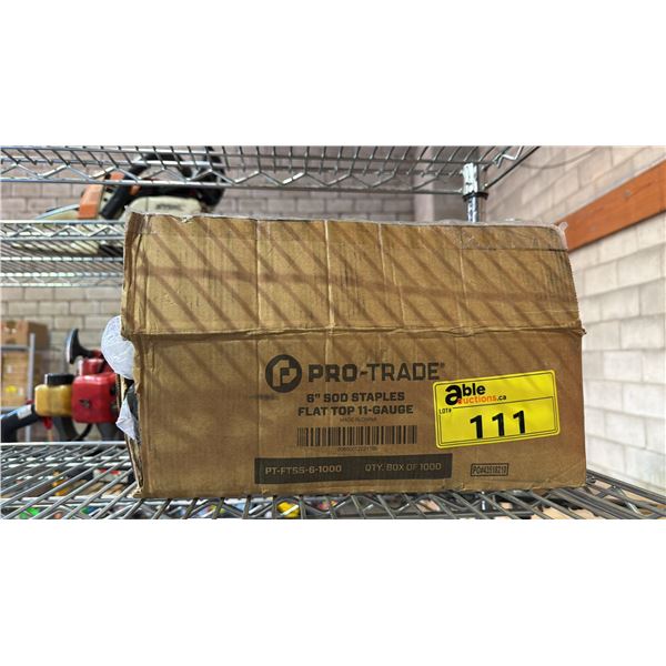 BOX OF PRO-TRADE 6" ROD STAPLES FLAT TOP 11-GAUGE