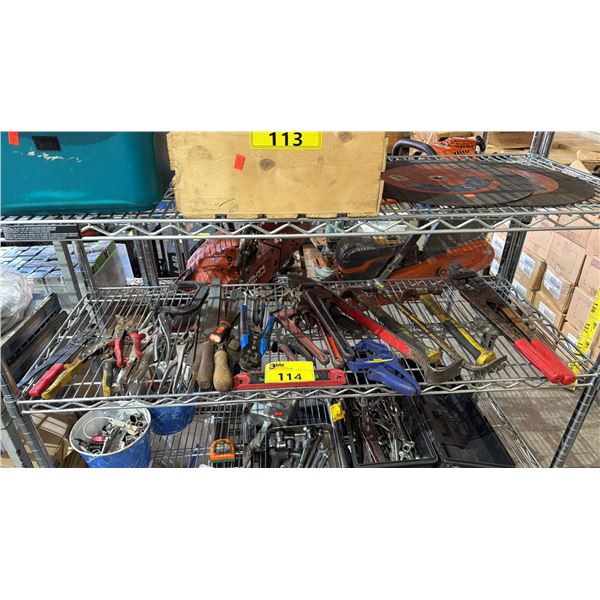 SHELF OF ASSORTED HAND TOOLS