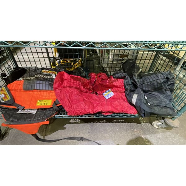 SHELF OF ASSORTED ITEMS INCLUDING; SKI-DOO RACING JACKET, JET SET SKI JACKET SIZE 4 & RAINRIDER +