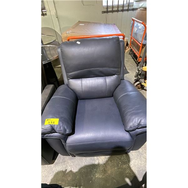 LEATHER-LIKE ELECTRIC RECLINER (NO POWER CORD, UNKNOWN WORKING CONDITION)
