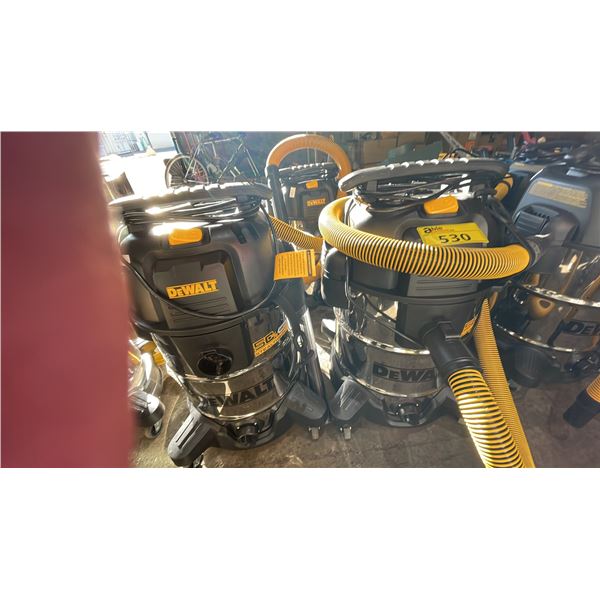 (2) DEWALT STEALTHSONIC 10 GALLON STAINLESS STEEL WET/DRY VACUUMS (1 HOSE FOR BOTH UNITS)