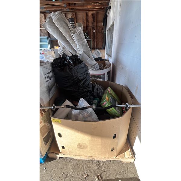 PALLET OF ASSORTED ITEMS INCLUDING; COLEMAN PERFECTFLOW STOVE, ESCORT PENTAGON DOME TENT, EZ-CURL