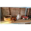 Image 2 : SHELF OF ASSORTED ITEMS INCLUDING; SMALL 4-WHEEL DOLLY, RATCHET STRAP, FURNITURE FEET & HARDWARE