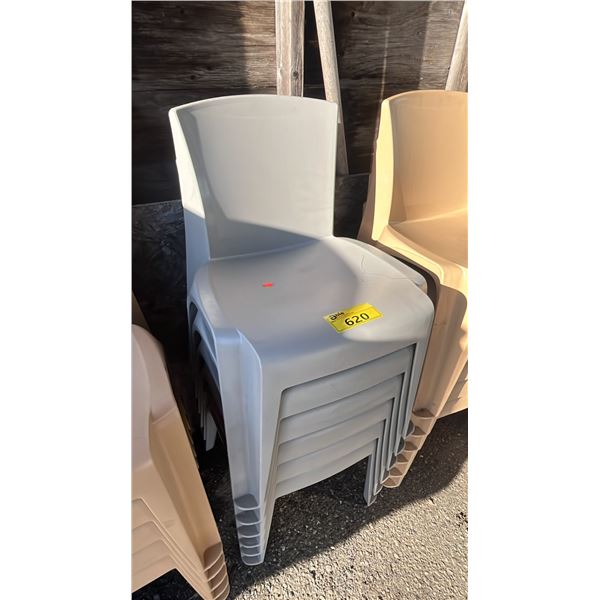 6 PLASTIC STACKING CHAIRS (GREY)
