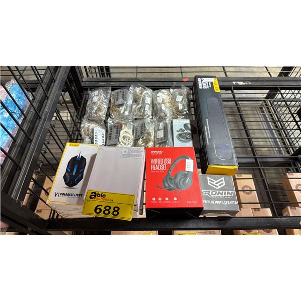 *NEW* WIRED HEADSET, EARBUDS, BLUETOOTH SPEAKERS, COMPUTER MICE & MICRO LED LIGHT STRINGS