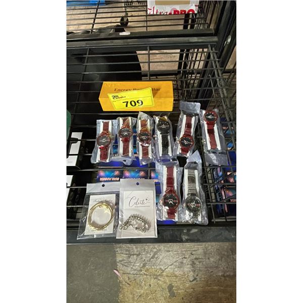 *NEW* ENERGY BEAUTY BAR, EARRINGS, SLIDE BRACLET & (8) ASSORTED FASHION WATCHES