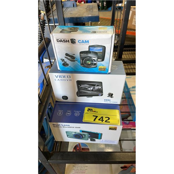 *NEW IN BOX* DASH CAM, VIDEO CAR DVR & (3) DUAL LENS VEHICLE BLACK BOX DVRS