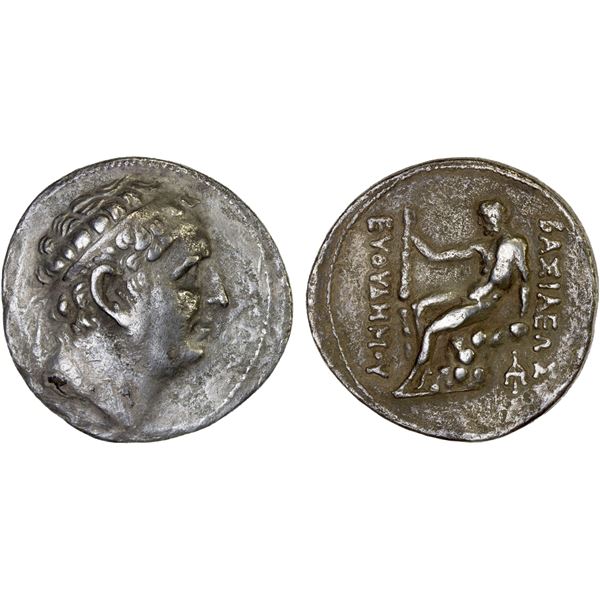 BACTRIA: Euthydemos I Theos Megas, ca. 230-200 BC, AR tetradrachm (15.56g), VF