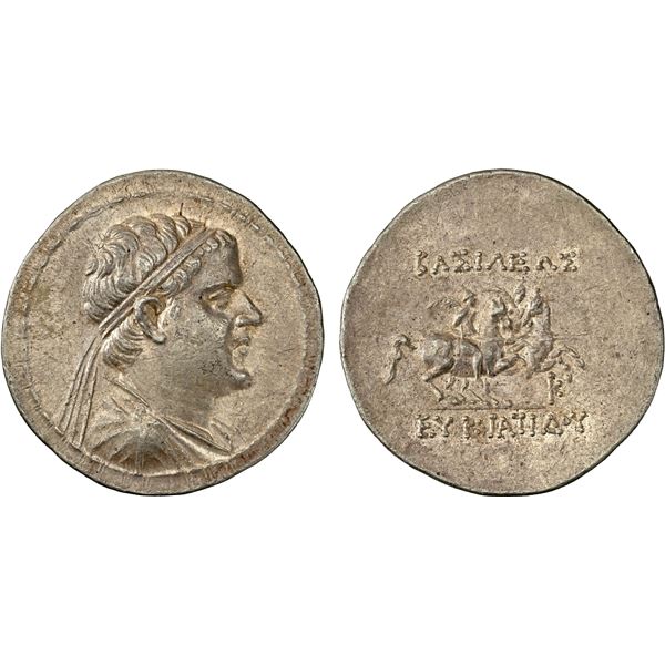 BACTRIA: Eukratides I Megas, ca. 170-145 BC, AR tetradrachm (16.95g), NGC AU