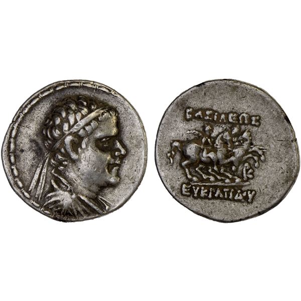 BACTRIA: Eukratides I Megas, ca. 170-145 BC, AR drachm (4.22g), Choice VF