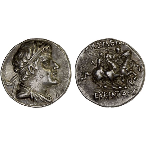 BACTRIA: Eukratides I Megas, ca. 170-145 BC, AR drachm (4.20g), Choice VF