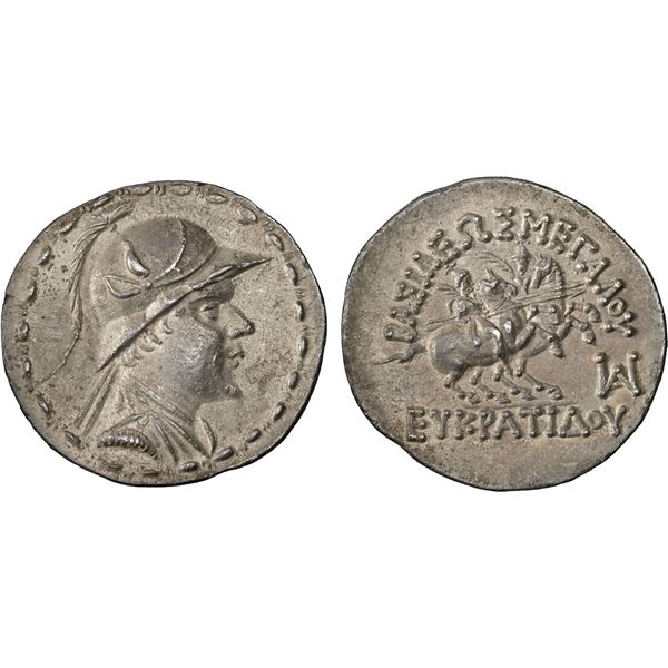 BACTRIA: Eukratides I Megas, ca. 170-145 BC, AR tetradrachm (16.92g), NGC AU
