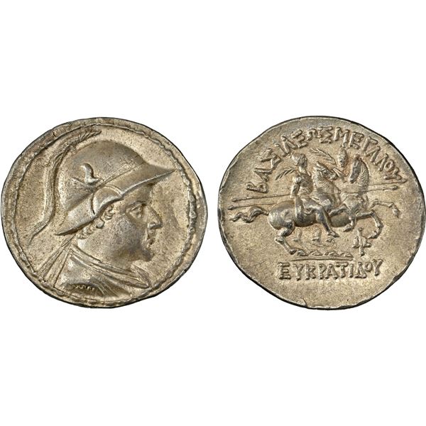 BACTRIA: Eukratides I Megas, ca. 170-145 BC, AR tetradrachm (16.98g), NGC AU