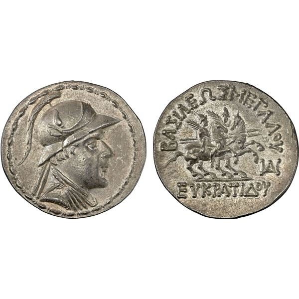 BACTRIA: Eukratides I Megas, ca. 170-145 BC, AR tetradrachm (16.92g), NGC Choice AU