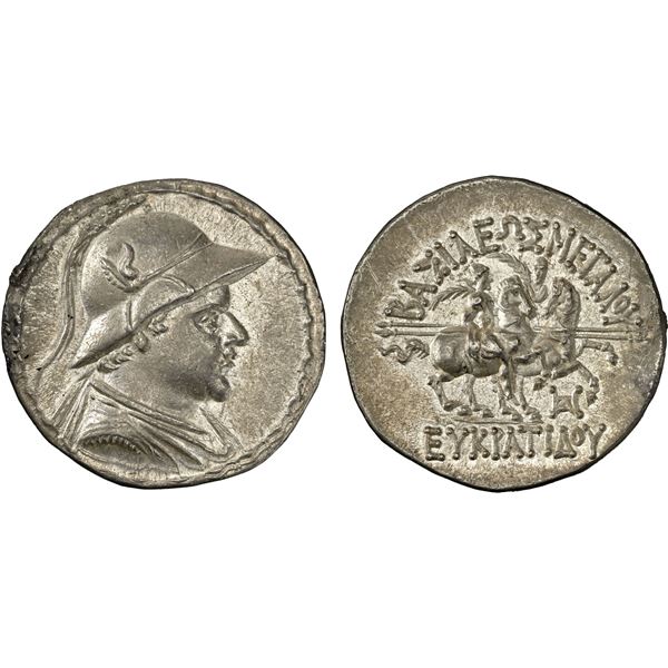 BACTRIA: Eukratides I Megas, ca. 170-145 BC, AR tetradrachm (16.91g), NGC AU