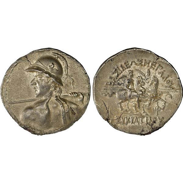 BACTRIA: Eukratides I Megas, ca. 170-145 BC, AR tetradrachm (16.82g), NGC Choice AU