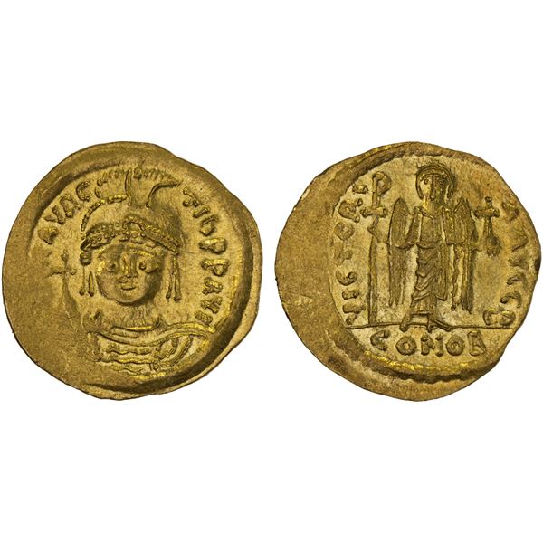 BYZANTINE EMPIRE: Maurice Tiberius, 582-602, AV solidus (4.46g), Constantinople, Unc