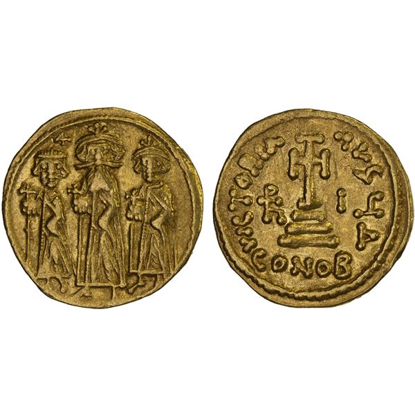 BYZANTINE EMPIRE: Heraclius, 610-641, AV solidus (4.43g), Constantinople, indiction year 10 (636/7),