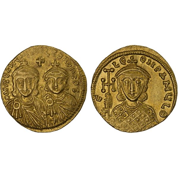 BYZANTINE EMPIRE: Constantine V Copronymus, with Leo IV & Leo III, 741-775, AV solidus (4.47g), Cons