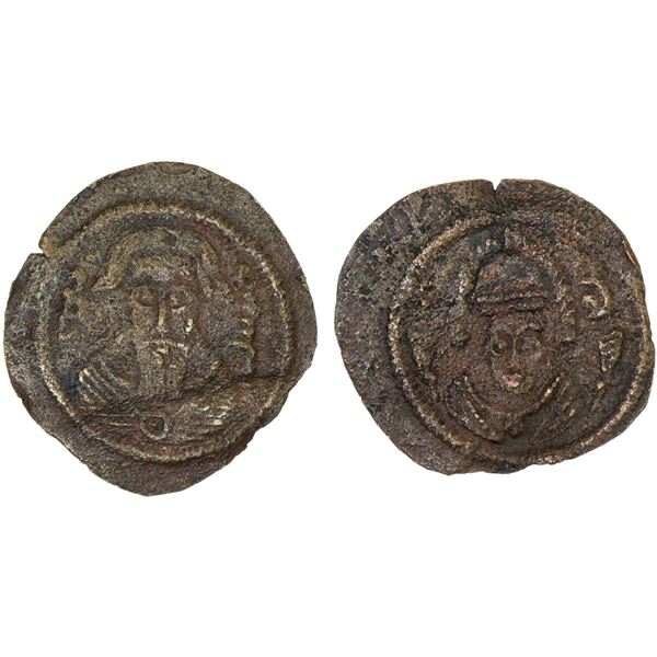 ARAB-SASANIAN: Muhallab, ca. 694-698, AE pashiz (0.71g), ST (Istakhr), F-VF