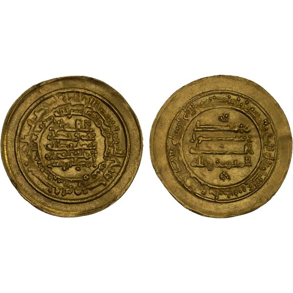 ABBASID: al-Muqtadir, 908-932, AV donative dinar (3.94g), Madinat al-Salam, AH303, choice AU