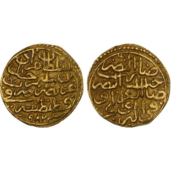 OTTOMAN EMPIRE: Murad III, 1574-1595, AV sultani (3.25g), Kostantiniye, AH982, VF-XF