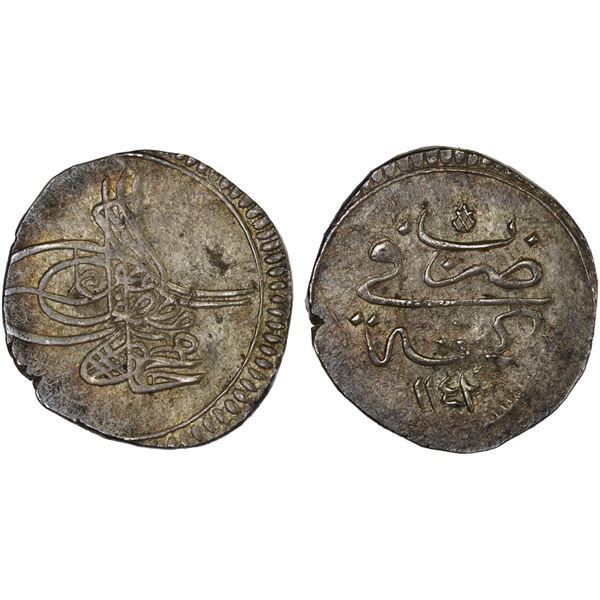 OTTOMAN: AZERBAIJAN: Mahmud I, 1730-1754, AR abbasi (16 para) (5.37g), Ganja, AH1143, XF