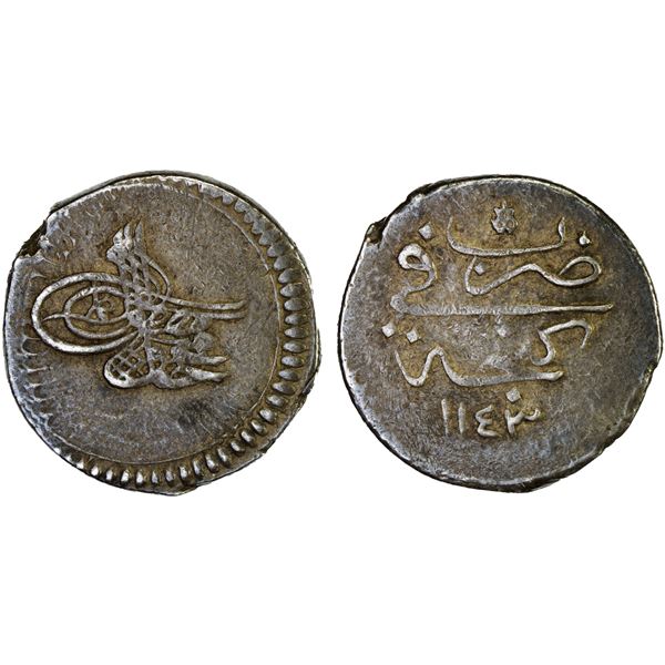 OTTOMAN: AZERBAIJAN: Mahmud I, 1730-1754, AR abbasi (16 para) (5.37g), Ganja, AH1143, bold VF