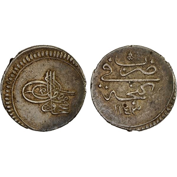 OTTOMAN: AZERBAIJAN: Mahmud I, 1730-1735, AR abbasi (5.36g), Ganja, AH1143, XF