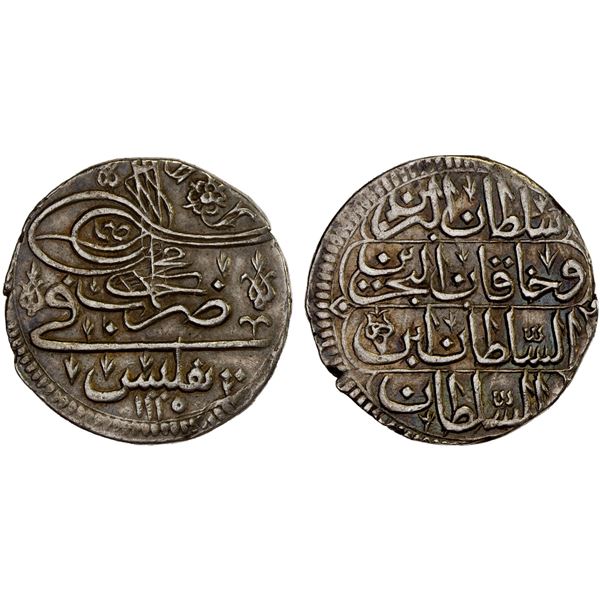 OTTOMAN: GEORGIA: Ahmad III, 1703-1730, AR abbasi (16 para) (5.40g), Tiflis, AH1115, choice VF-XF