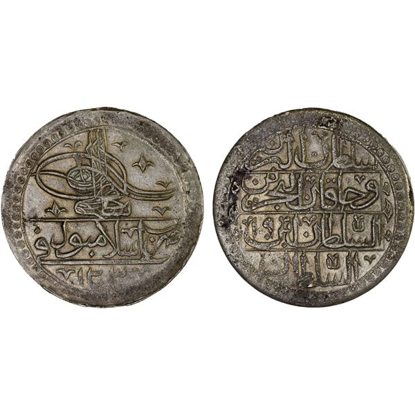 OTTOMAN: TURKEY: Selim III, 1789-1807, AR yuzluk (100 para) (31.81g), Islambul, AH1203 year 19, choi