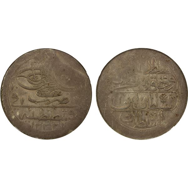 OTTOMAN: TURKEY: Mustafa IV, 1807-1808, AR 2 1/2 piastres, Kostantiniye, AH1222 year 1, NGC AU58