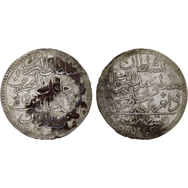 OTTOMAN: TURKEY: Mustafa IV, 1807-1808, AR 2 zolota (60 para) (18.26g), Kostantiniye, AH1222 year 1,