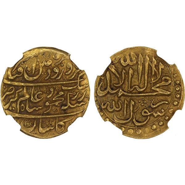 HOTAKI: Mahmud Shah, 1722-1724, AV ashrafi, Kashan, AH1136, NGC AU55