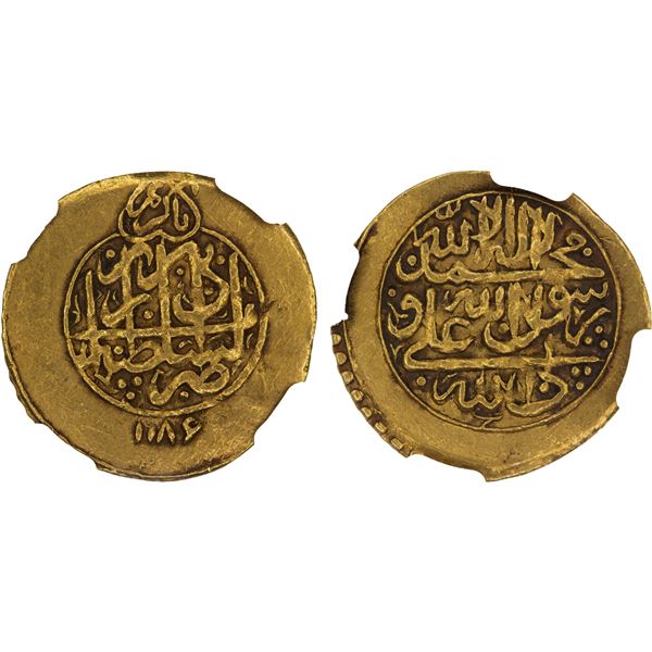 ZAND: Karim Khan, 1753-1779, AV 1/4 mohur (2.72g), Tabriz, AH1186, NGC AU55