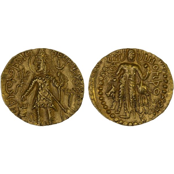 KUSHAN: Kanishka II, ca. 226-340, AV dinar (7.82g), Choice AU