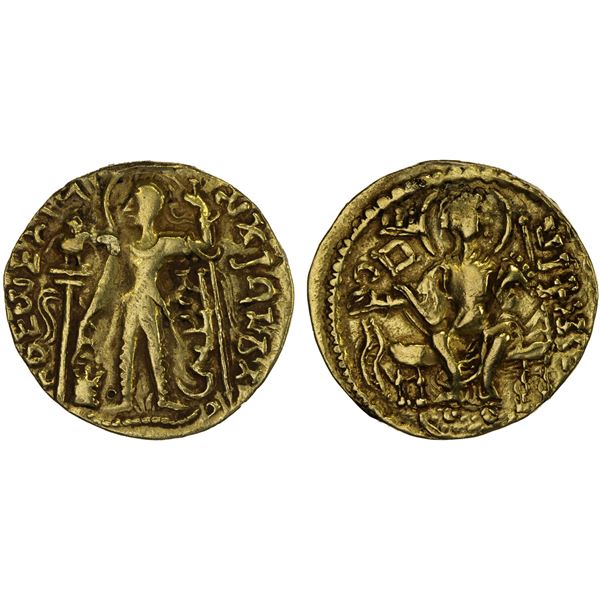 GUPTA: Samudragupta, 344-378, AV dinar (stater) (7.53g), choice VF