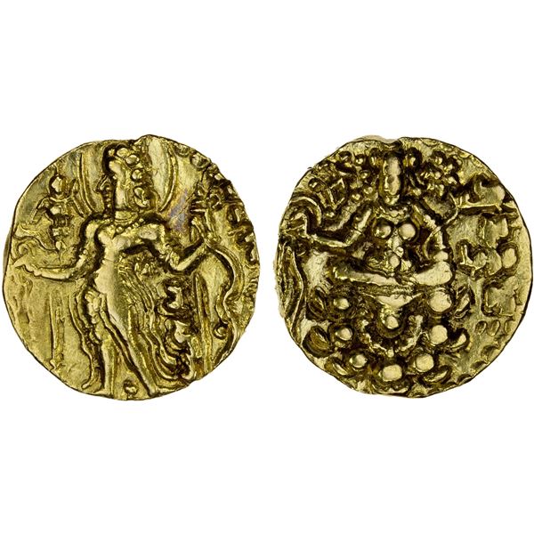 GUPTA: Chandragupta II, 383-412, AV dinar (stater) (8.25g), choice VF-XF