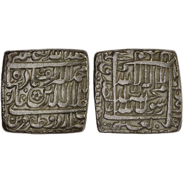MUGHAL: Akbar I, 1556-1605, AR square rupee (11.25g), Urdu Zafar Qarin, AH1000 ("alf" is Arabic for 