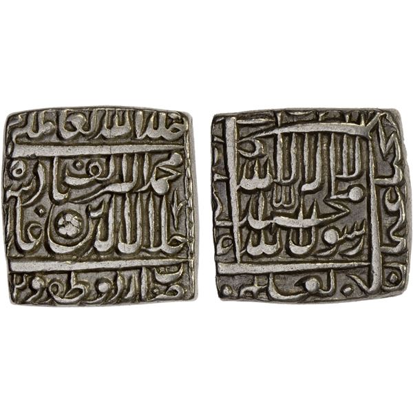 MUGHAL: Akbar I, 1556-1605, AR square rupee (11.30g), Urdu Zafar Qarin, AH1000 ("alf" is Arabic for 