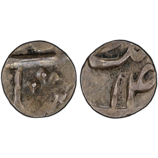 MUGHAL: Muhammad Shah, 1719-1748, AR 1/32 rupee (0.41g), AH1144 year 14, PCGS AU50