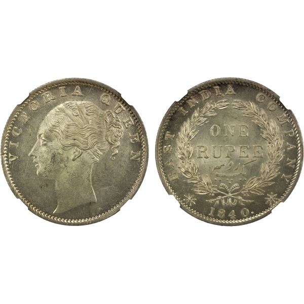 BRITISH INDIA: Victoria, Queen, 1837-1876, AR rupee, 1840, NGC MS63