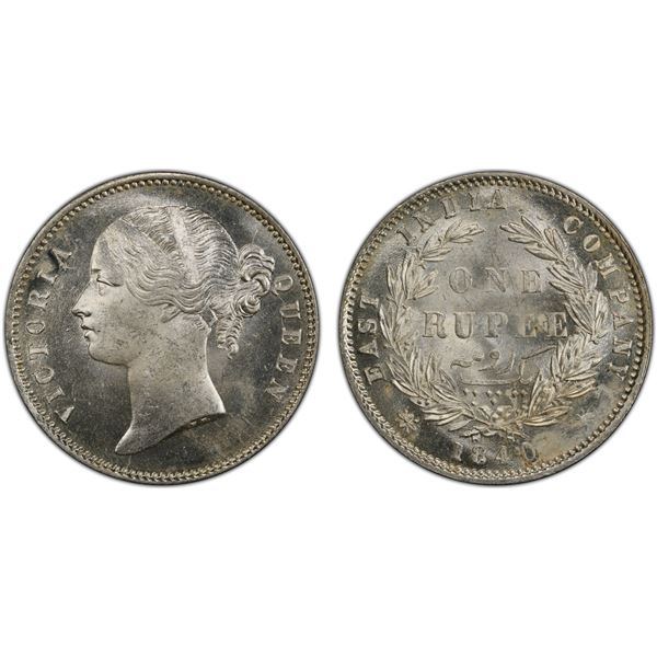 BRITISH INDIA: Victoria, Queen, 1837-1876, AR rupee, 1840b&c, PCGS MS64