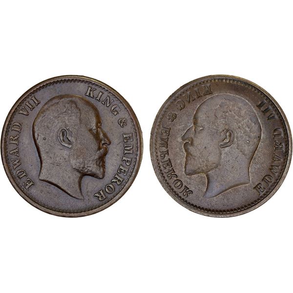 BRITISH INDIA: Edward VII, 1901-1910, AE 1/4 anna (5.25g), choice XF