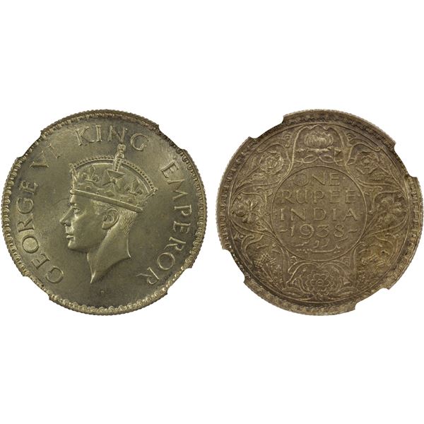 BRITISH INDIA: George VI, 1936-1952, AR rupee, 1938(b), NGC MS63 +