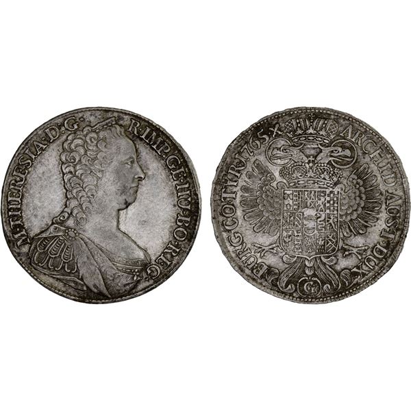 AUSTRIA: BURGAU: Maria Theresa, 1740-1780, AR thaler, 1765, XF